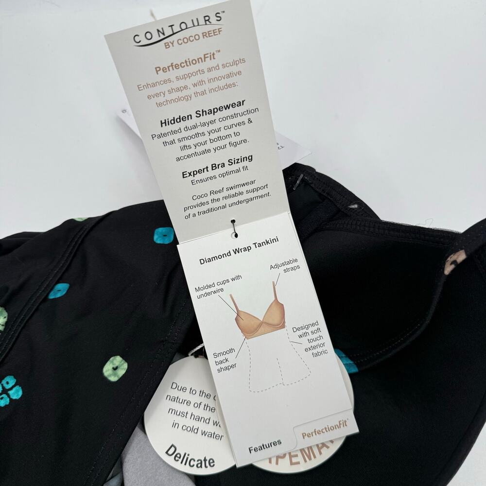 CONTOURS BY COCO REEF Tankini Top Size 8/32D NWT Black Underwire Shapemaker - Picture 8 of 16